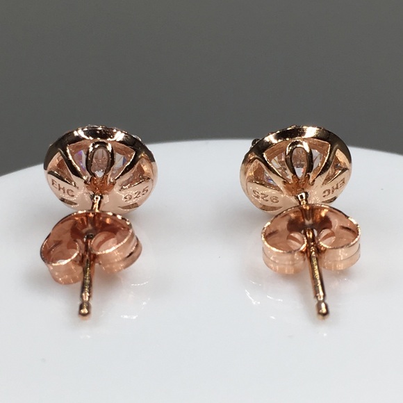 18k rose gold halo diamond stud earrings 1.25 ct - Picture 5 of 8